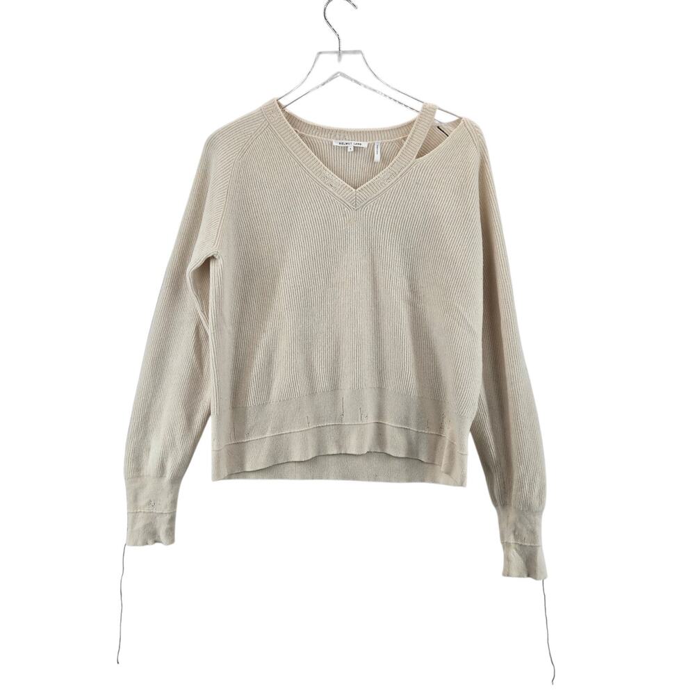 Helmut Lang Distressed Sweater Wool Cashmere Womens Small Ivory PovertyCore‎